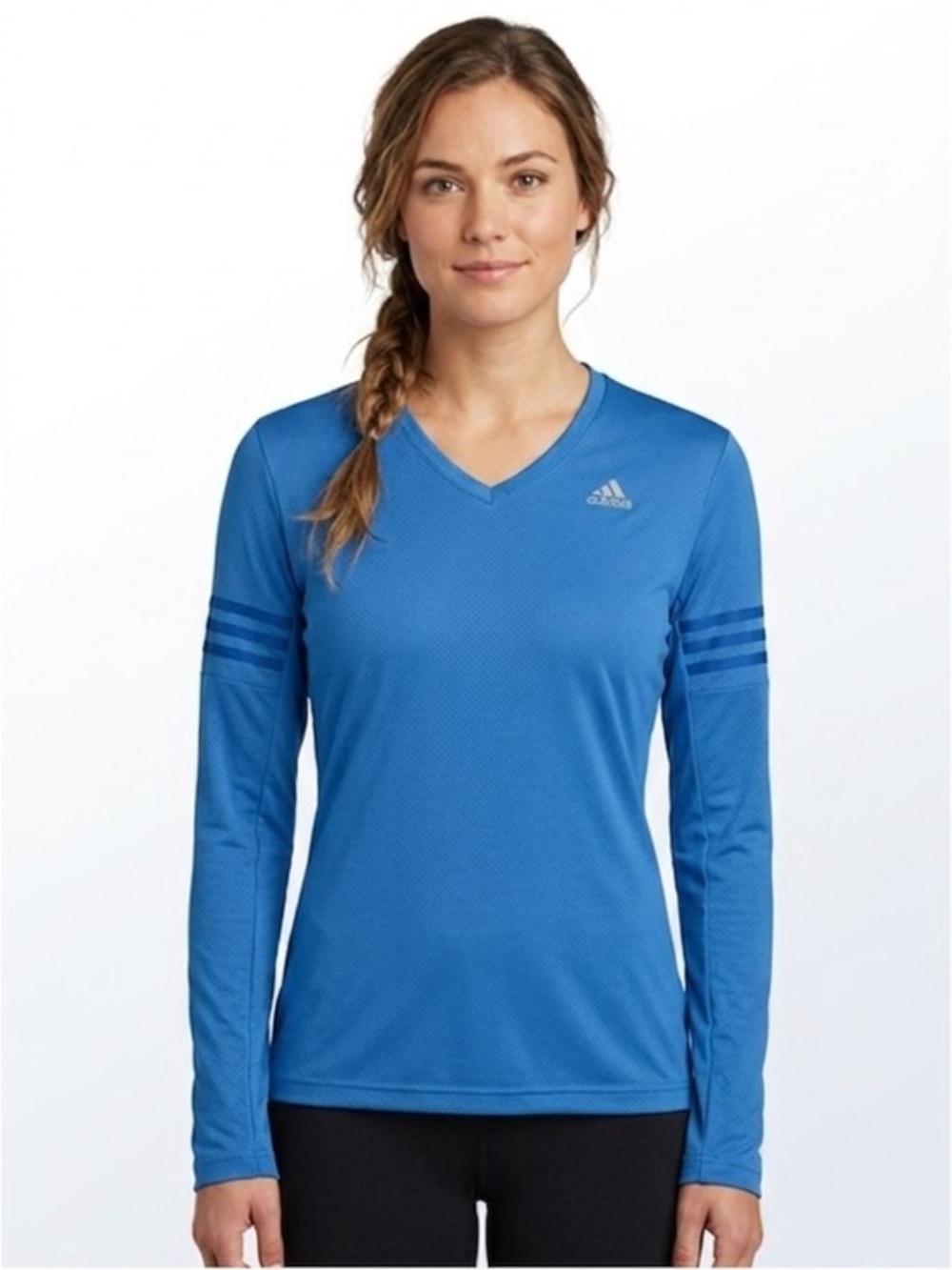 adidas Bright Blue Long Sleeve V-Neck Athletic Top Size Small